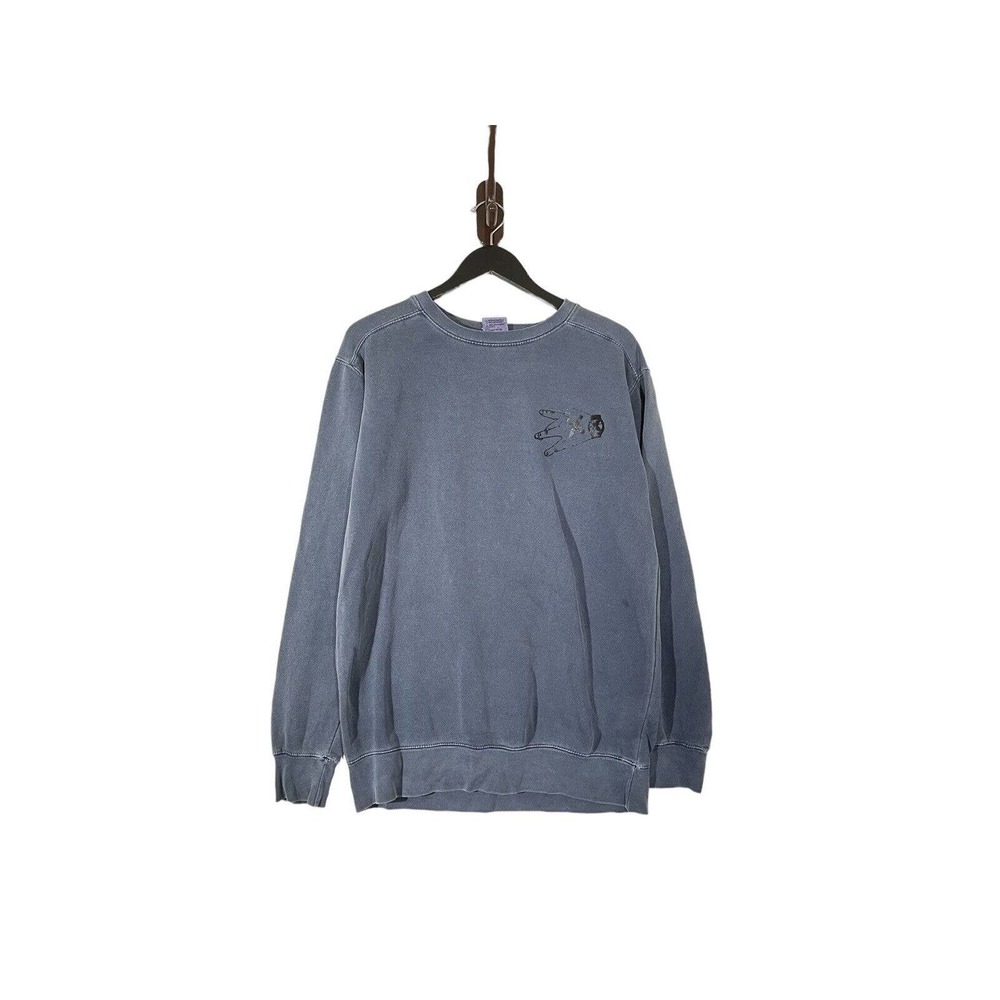 XXX Hand Crewneck Graphic Sweatshirt Distressed Faded Blue Comfort Colors Medium